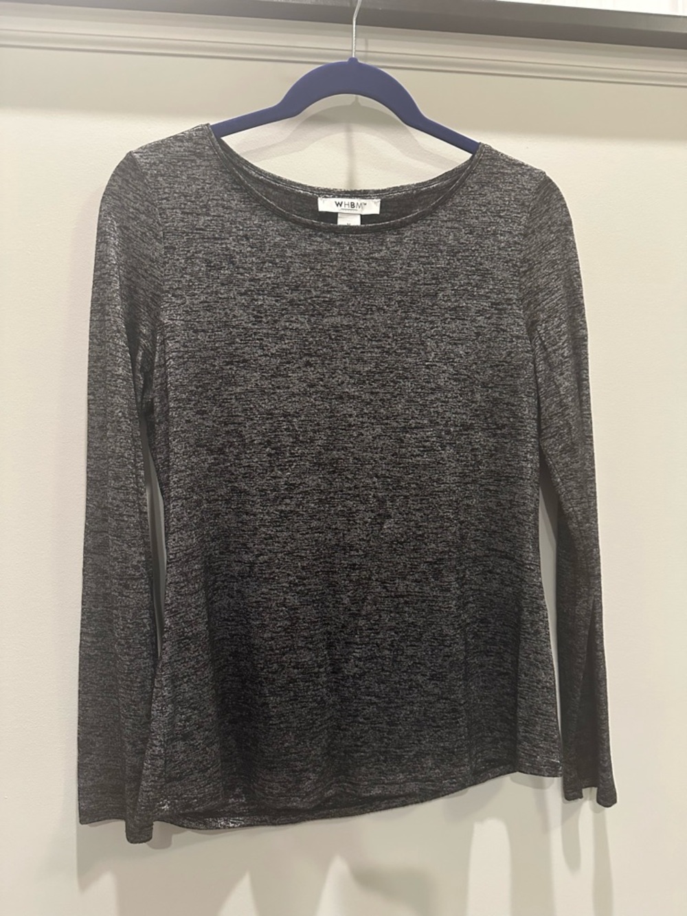 White House Black Market Heathered Charcoal Long-Sleeve Crewneck Top
